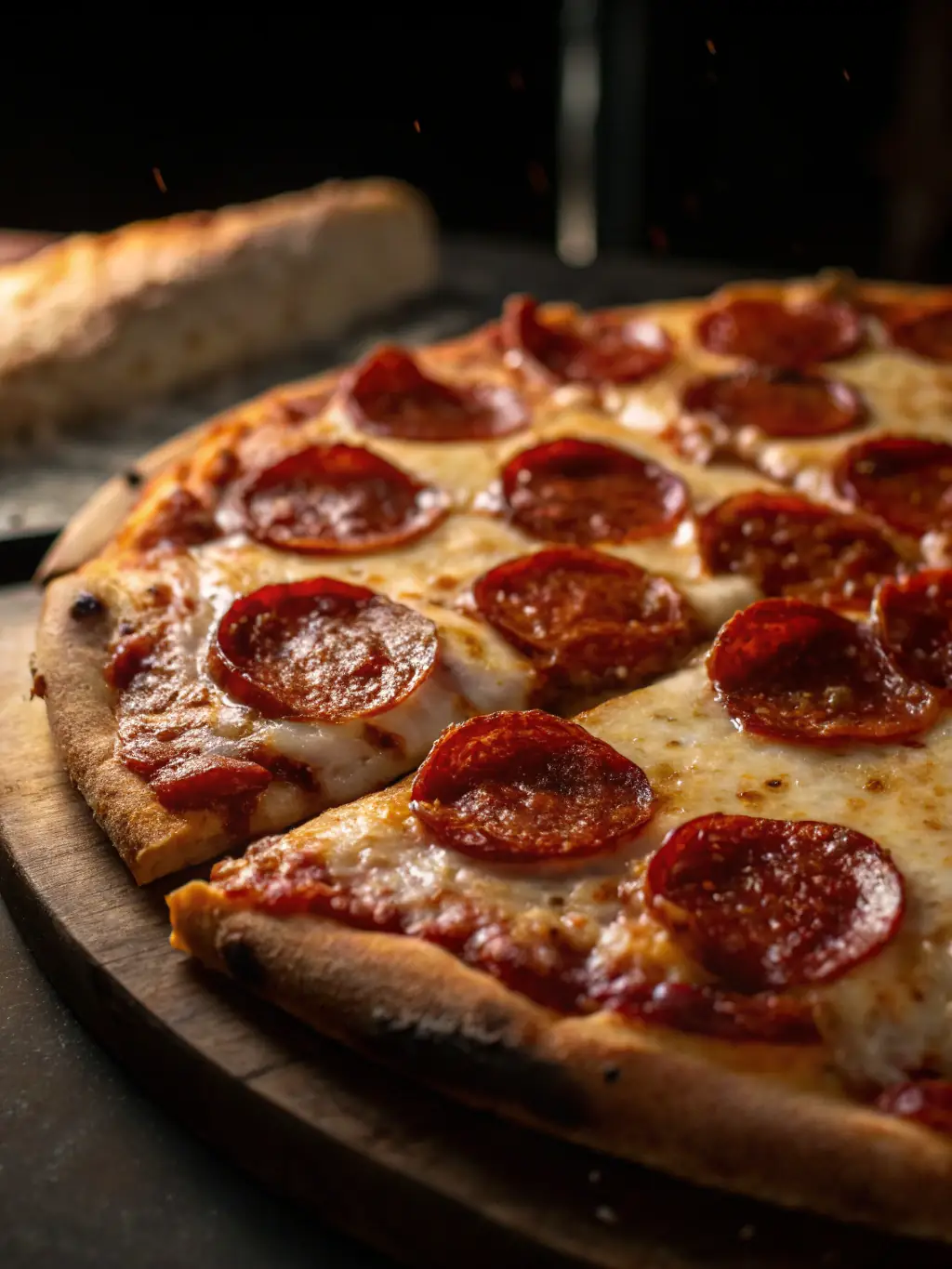An appetizing image of a 'Meat Lovers' pizza from Pizza Depot, loaded with pepperoni, sausage, bacon, and ham, covered in melted mozzarella cheese on a thick crust.